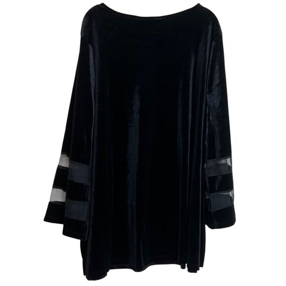 Slim Factor Investments Velvet Tunic Top 2X Black Bell Sleeve Sheer Insets - Picture 4 of 9